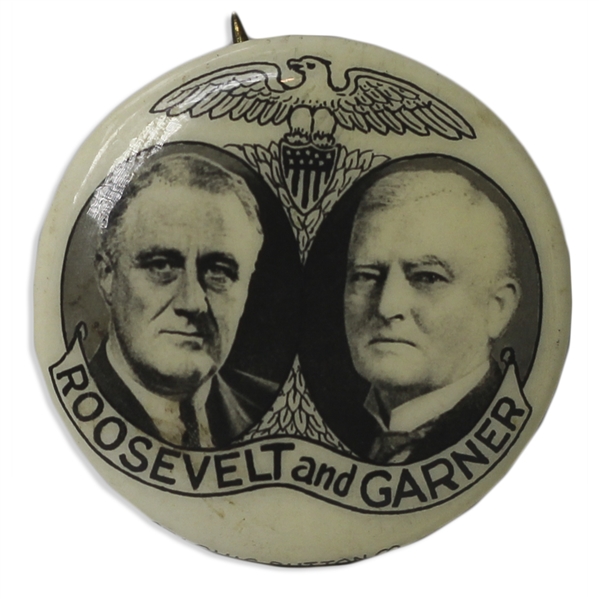 Franklin D. Roosevelt Photo Jugate Campaign Pin From Either 1932 or 1936